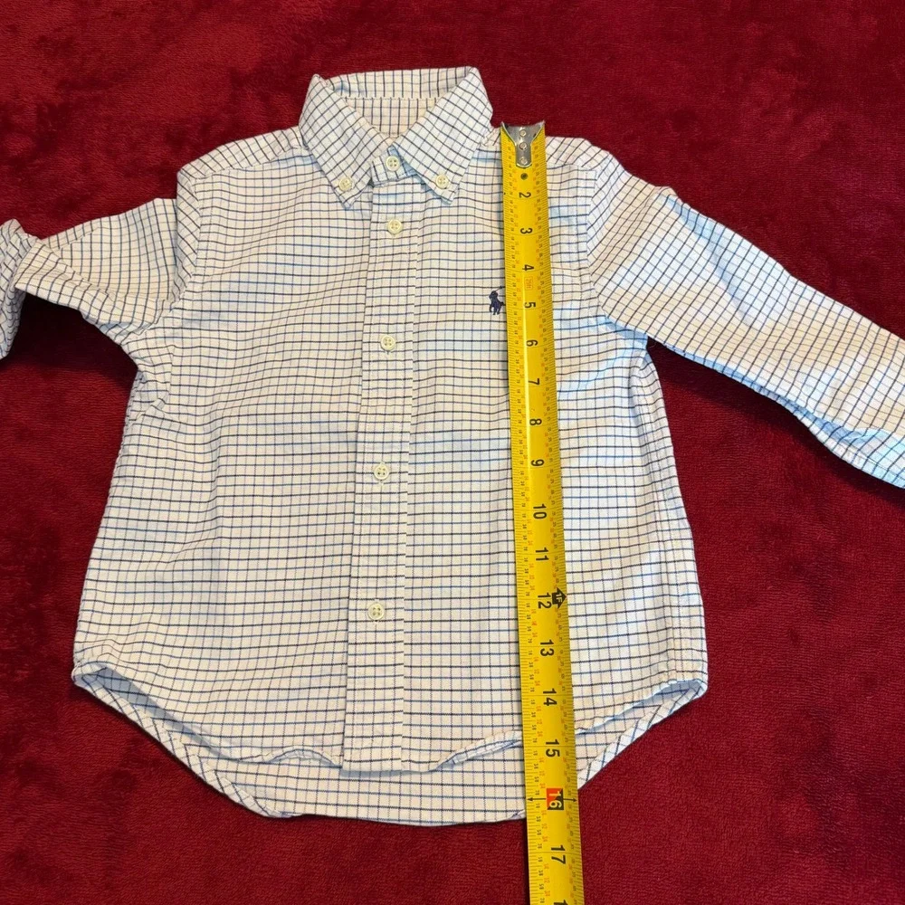 Ralph Lauren Boys 3T Blue‎ White Grid Check Long Sleeve Button Down Shirt Cotton